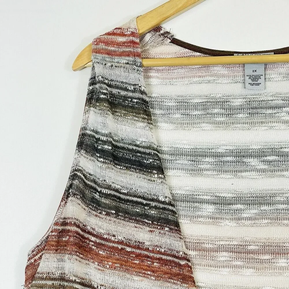 Catherines‎ Sweater Vest Womens 2X Brown Olive Ivory Stripe Knit Earthy Boho